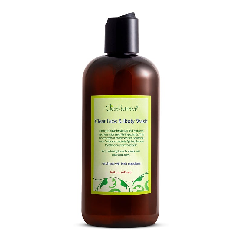 Just Nutritive Acne Clear Face and Body Wash  Adult Acne Treatment  Acne Face Wash  Face Skin Care  Back Acne Treatment  Acne Cleansers 16 Oz